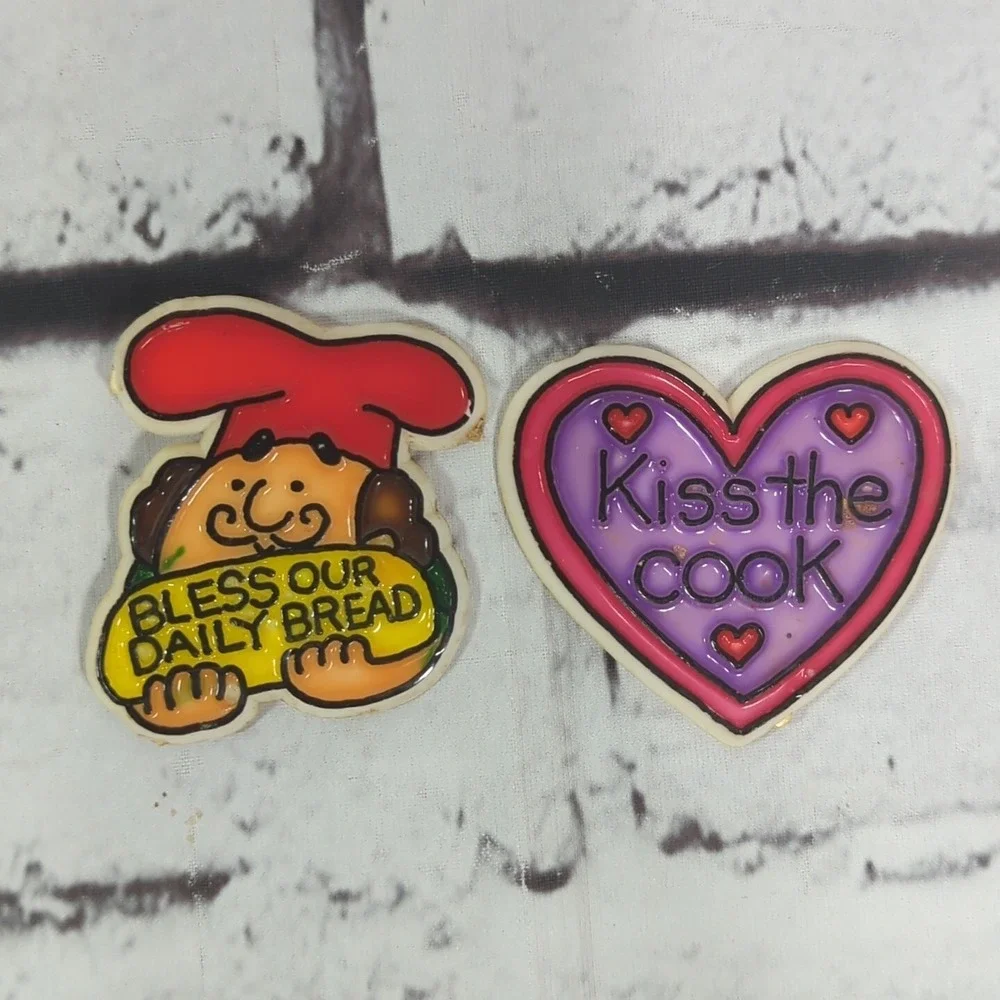 Vintage‎ Refrigerator Fridge Magnets Lot of 2 Kiss the Cook Daily Bread